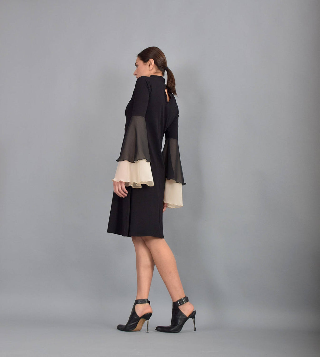 Wilma Black Chiffon A-Line Knee-Length Dress — view 6