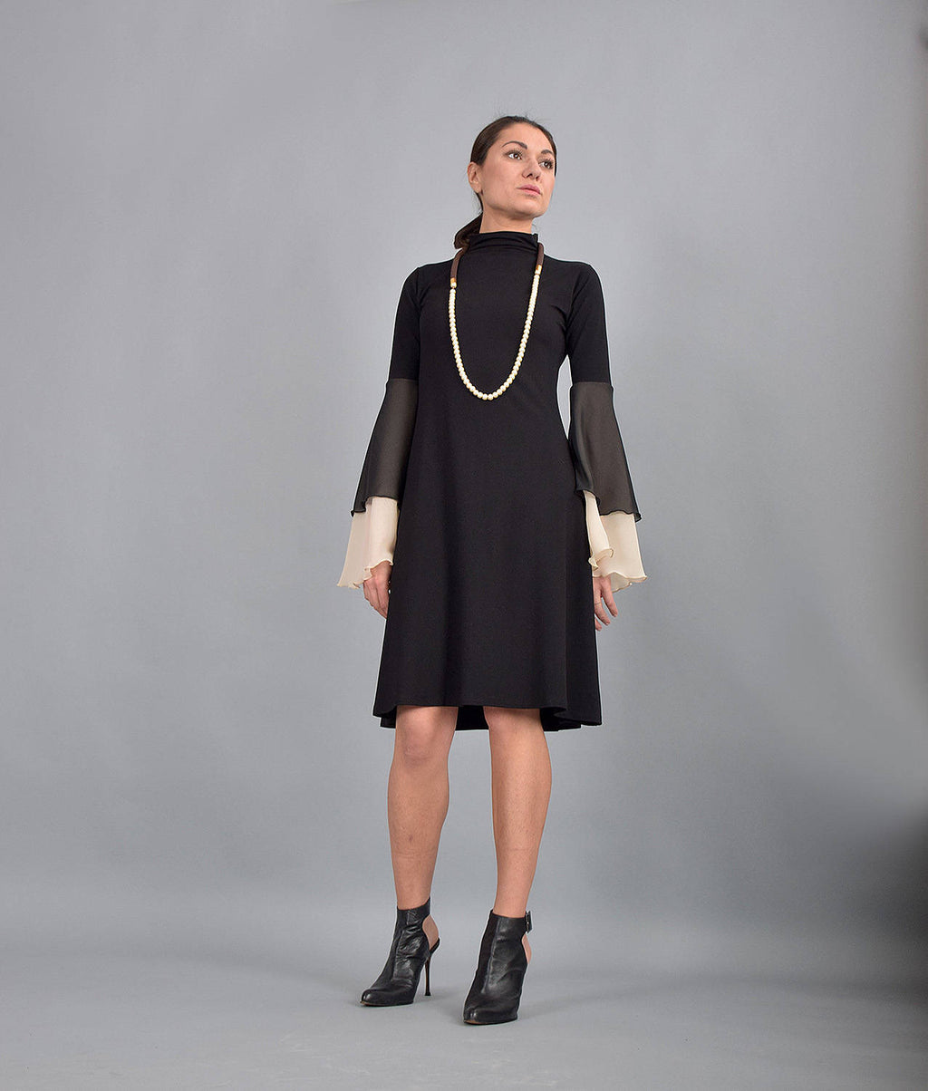 Wilma Black Chiffon A-Line Knee-Length Dress — view 2