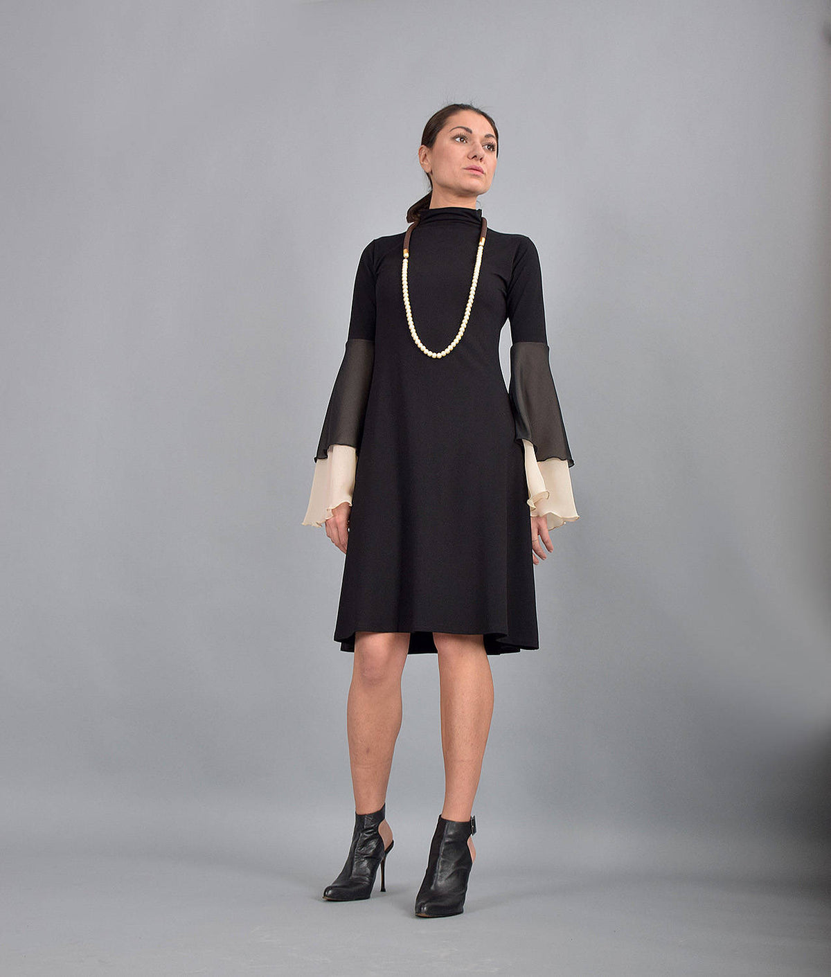 Wilma Black Chiffon A-Line Knee-Length Dress — view 2