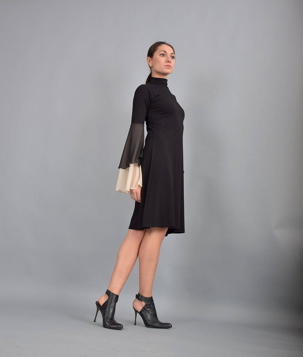 Wilma Black Chiffon A-Line Knee-Length Dress — view 4
