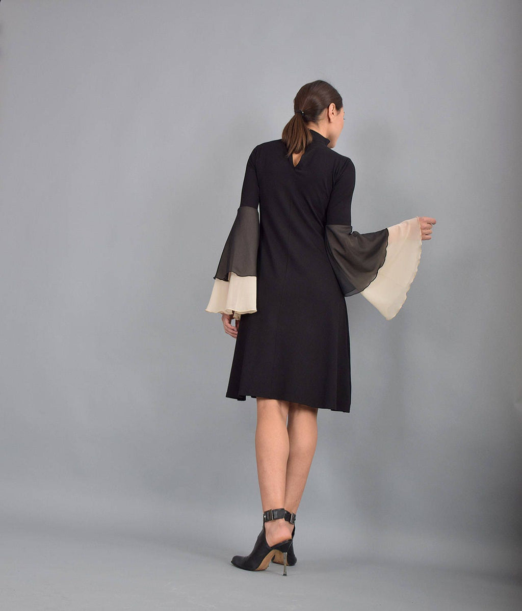 Wilma Black Chiffon A-Line Knee-Length Dress — view 5
