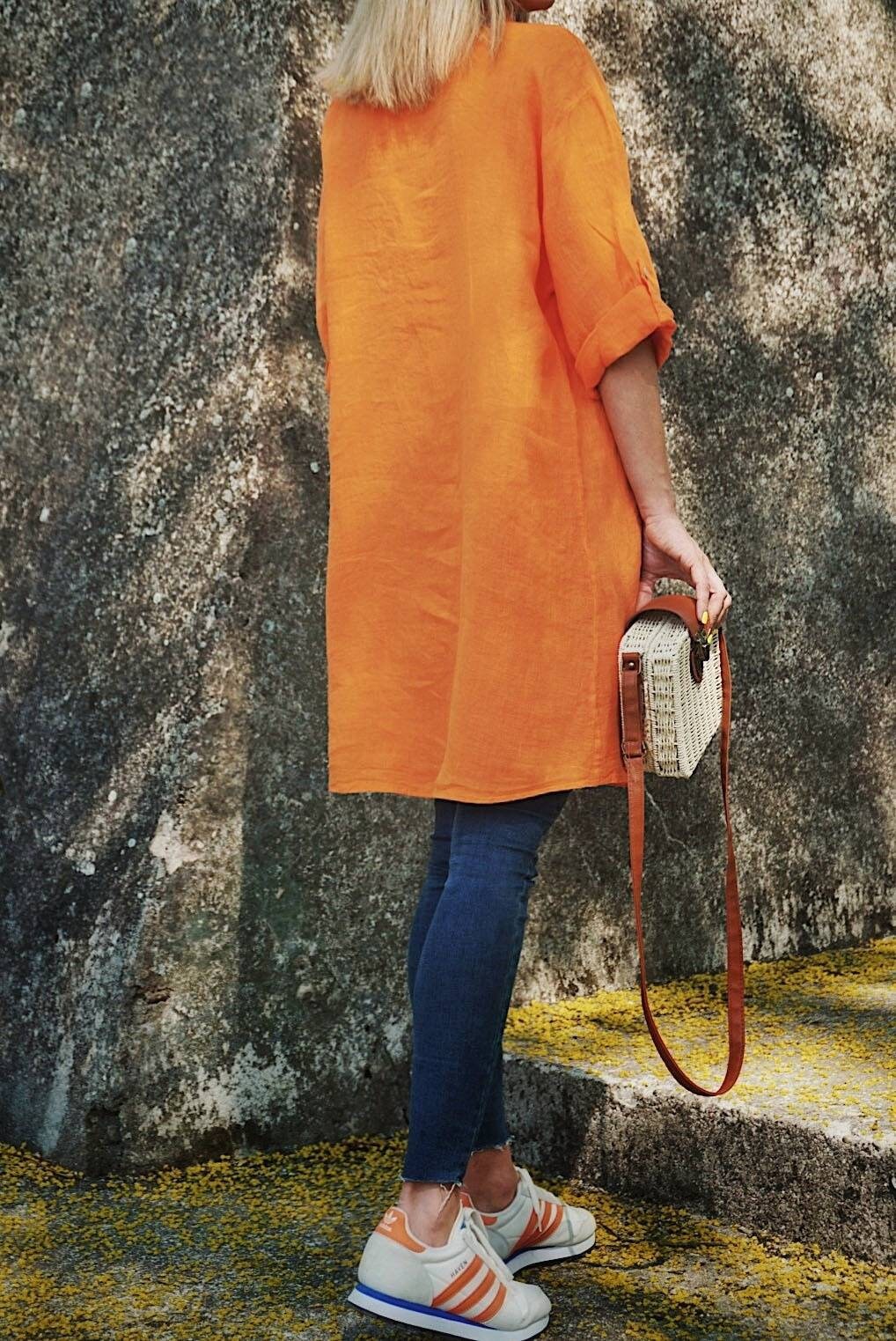 Rae Orange Linen Blazer — view 2