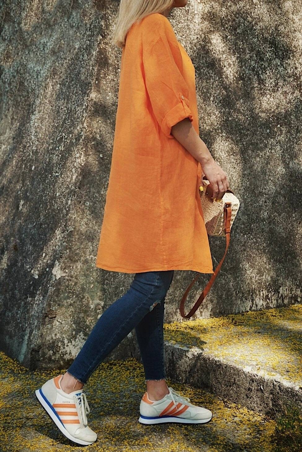 Rae Orange Linen Blazer — view 3