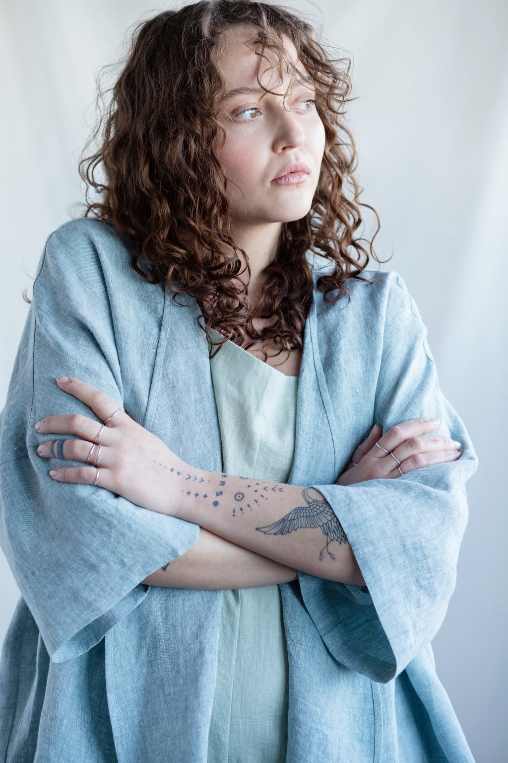 Goldie Light Blue Linen Wrap Blazer — view 3