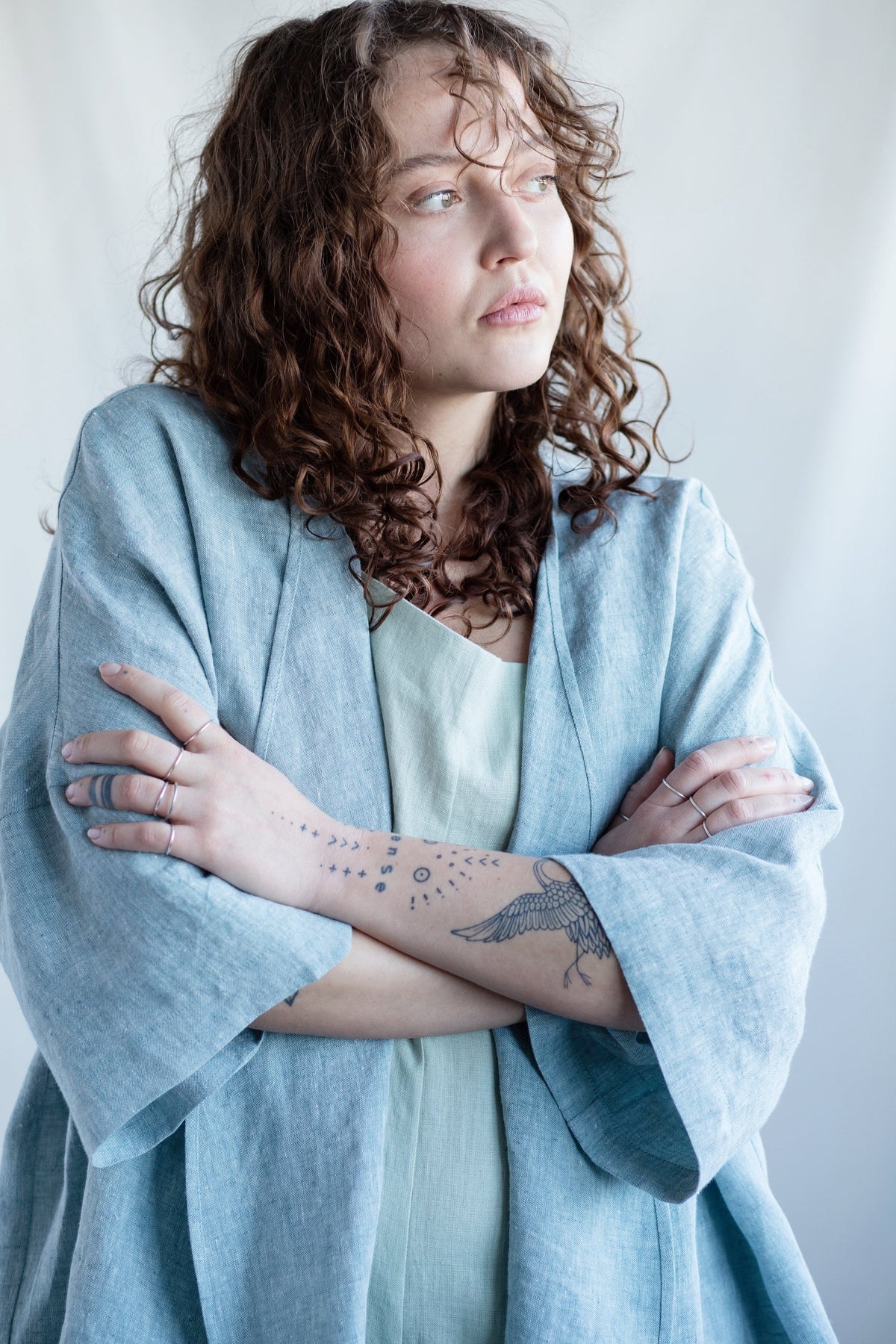 Goldie Light Blue Linen Wrap Blazer — view 3