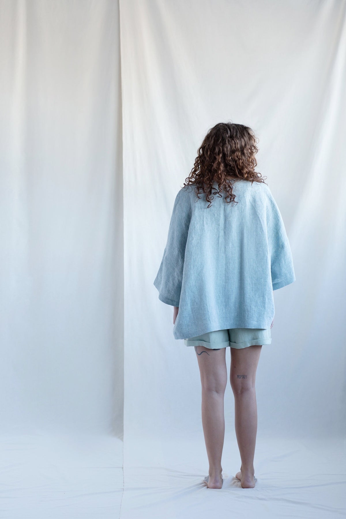 Goldie Light Blue Linen Wrap Blazer — view 6