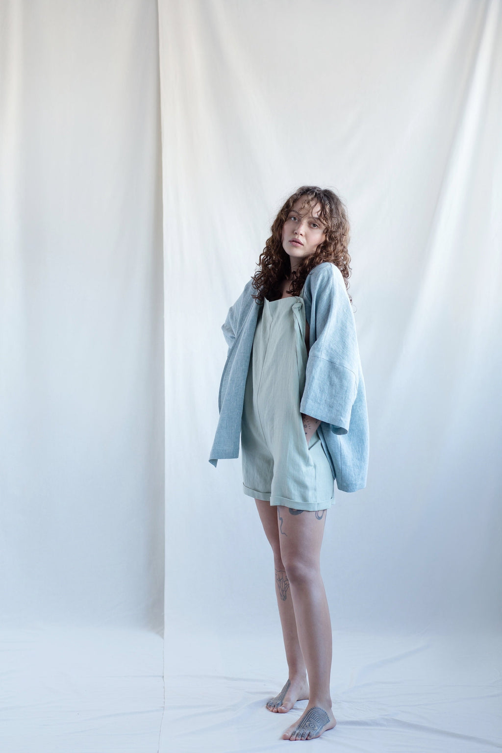 Goldie Light Blue Linen Wrap Blazer — view 2