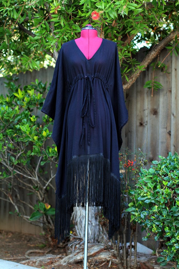 Aria Black Cotton Kaftan Mini Dress — view 5
