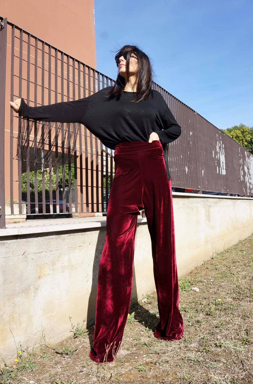 Hazel Burgundy Velvet Pants — view 2