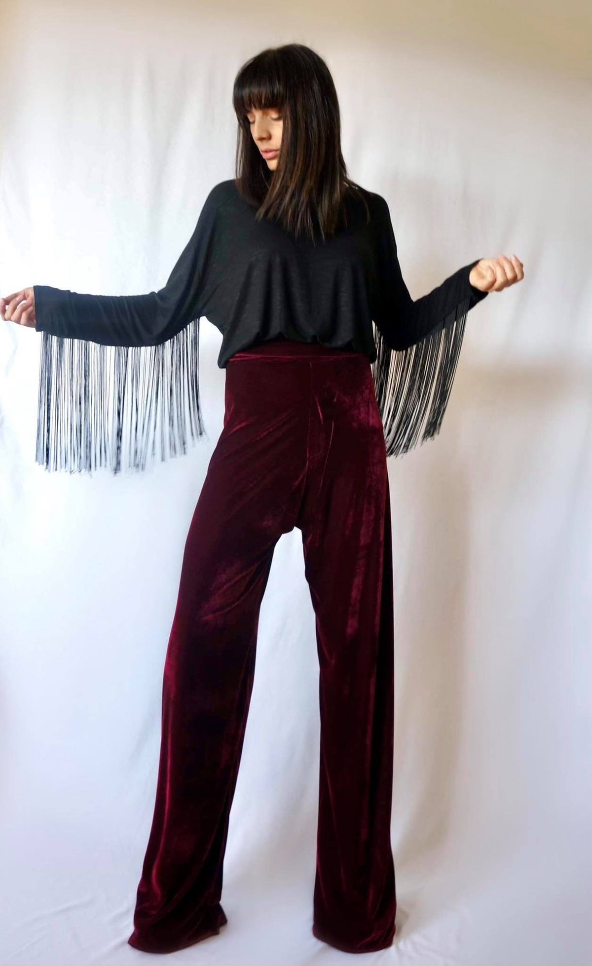 Hazel Burgundy Velvet Pants — view 3