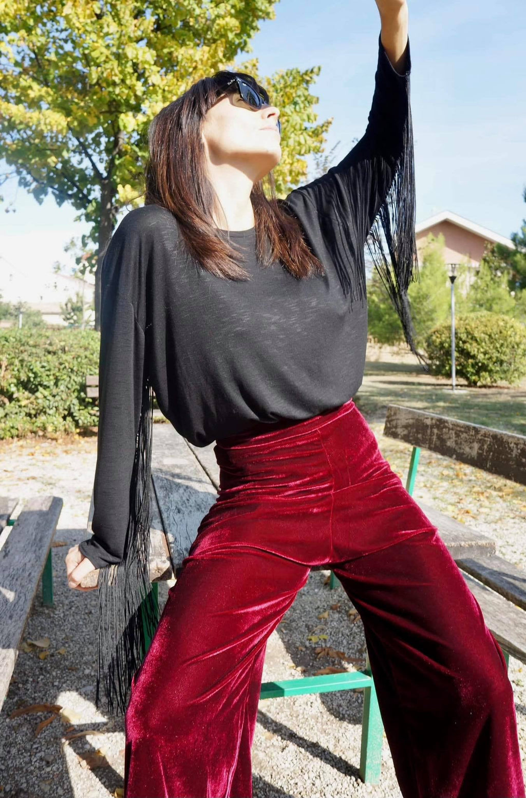 Hazel Burgundy Velvet Pants — view 4