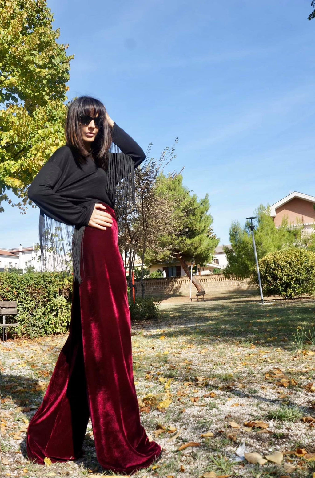 Hazel Burgundy Velvet Pants — view 5