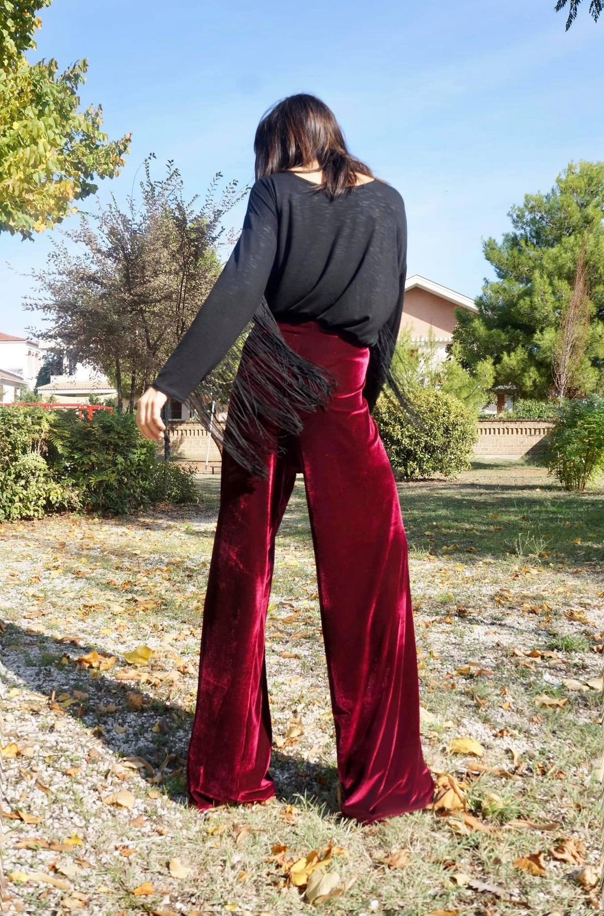Hazel Burgundy Velvet Pants — view 6