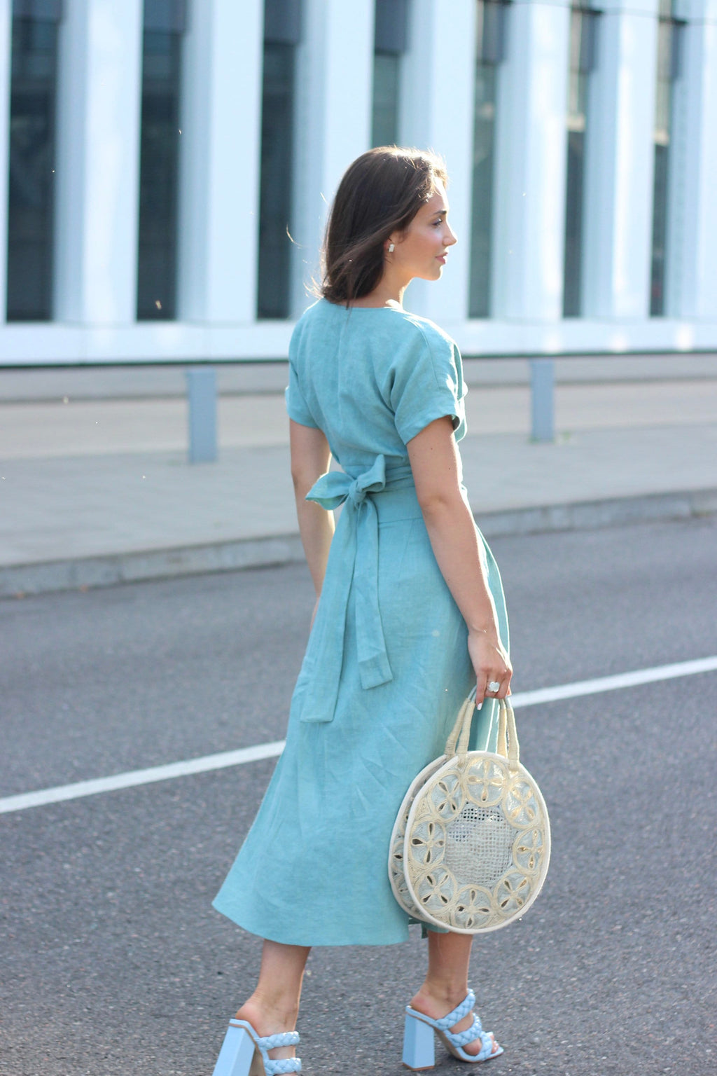 Bea Light Blue Linen Wrap Set — view 4
