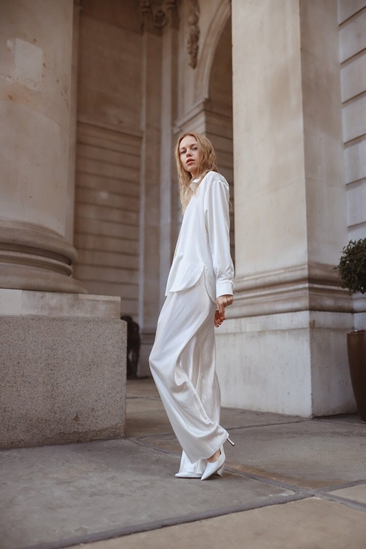 Celia White Satin Pants — New York New York
