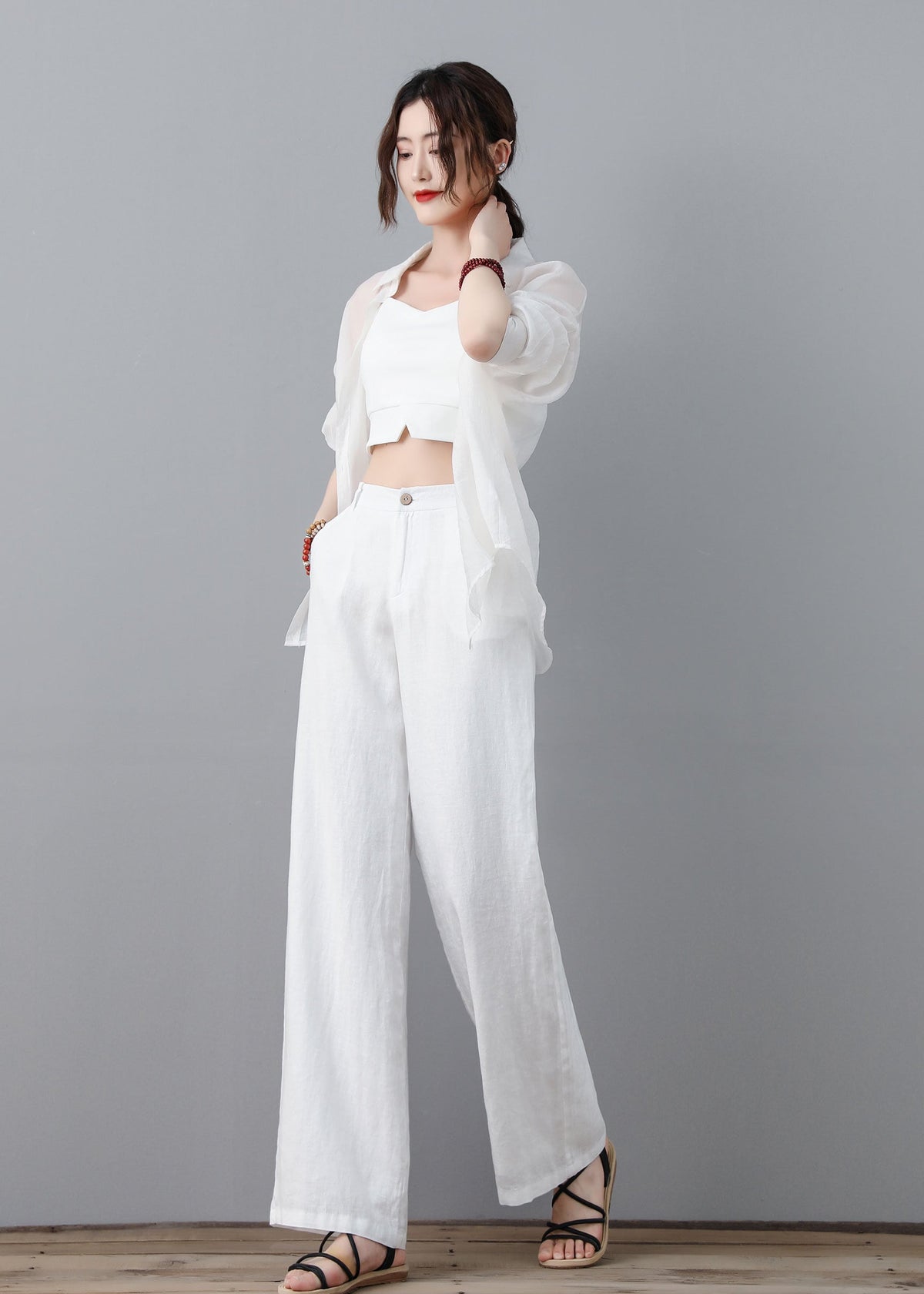 Neve White Linen Pants — view 2