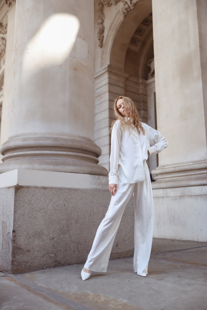 Celia White Satin Pants — view 4
