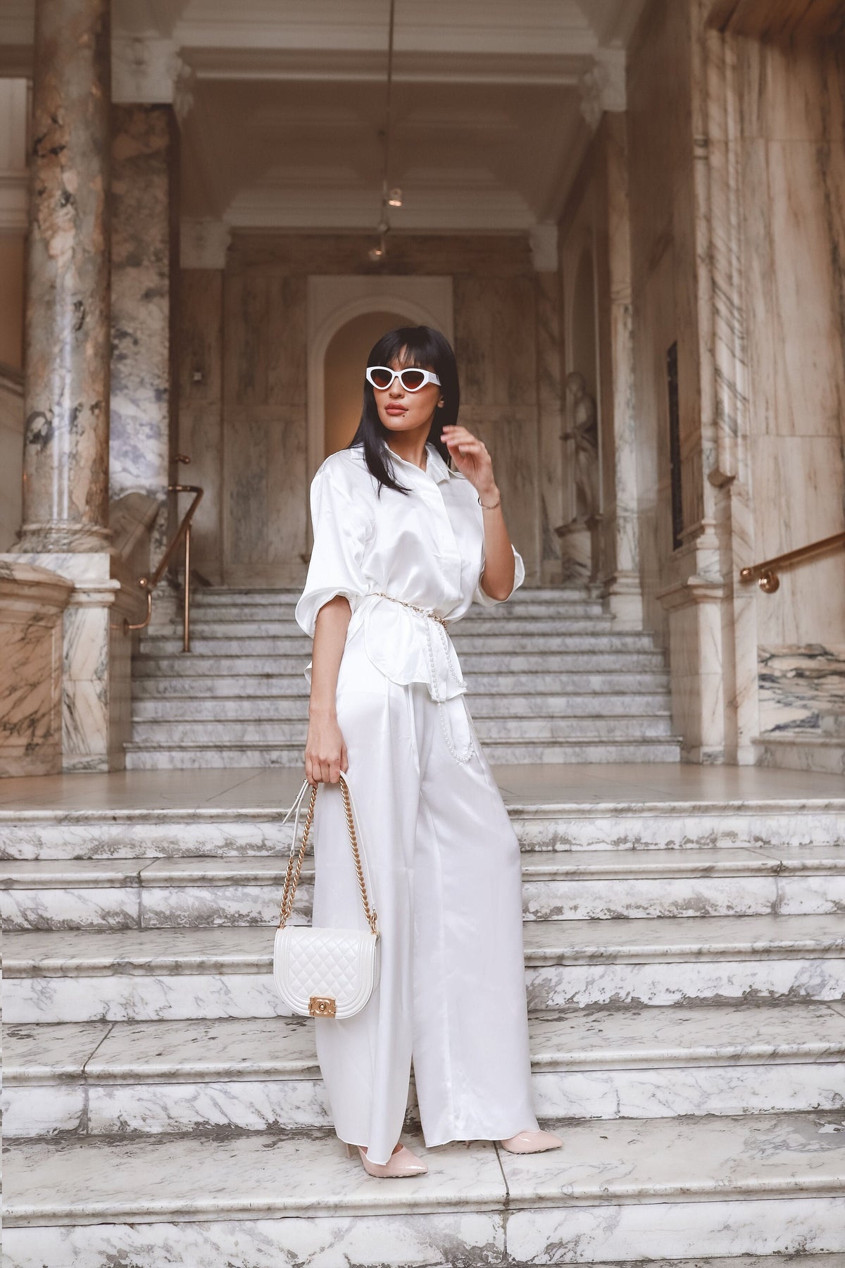 Celia White Satin Pants — view 2