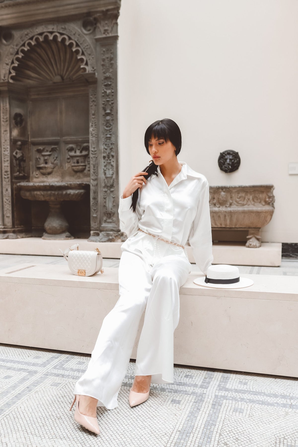 Celia White Satin Pants — view 3