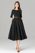 Delia Black Linen Swing Midi Dress — New York New York