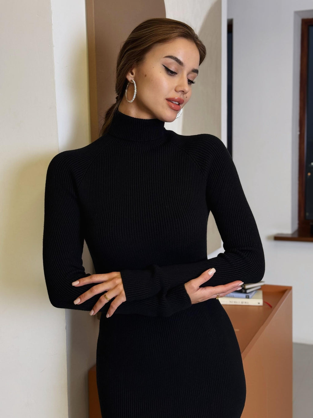 Elsie Black Knit Bodycon Midi Dress — New York New York