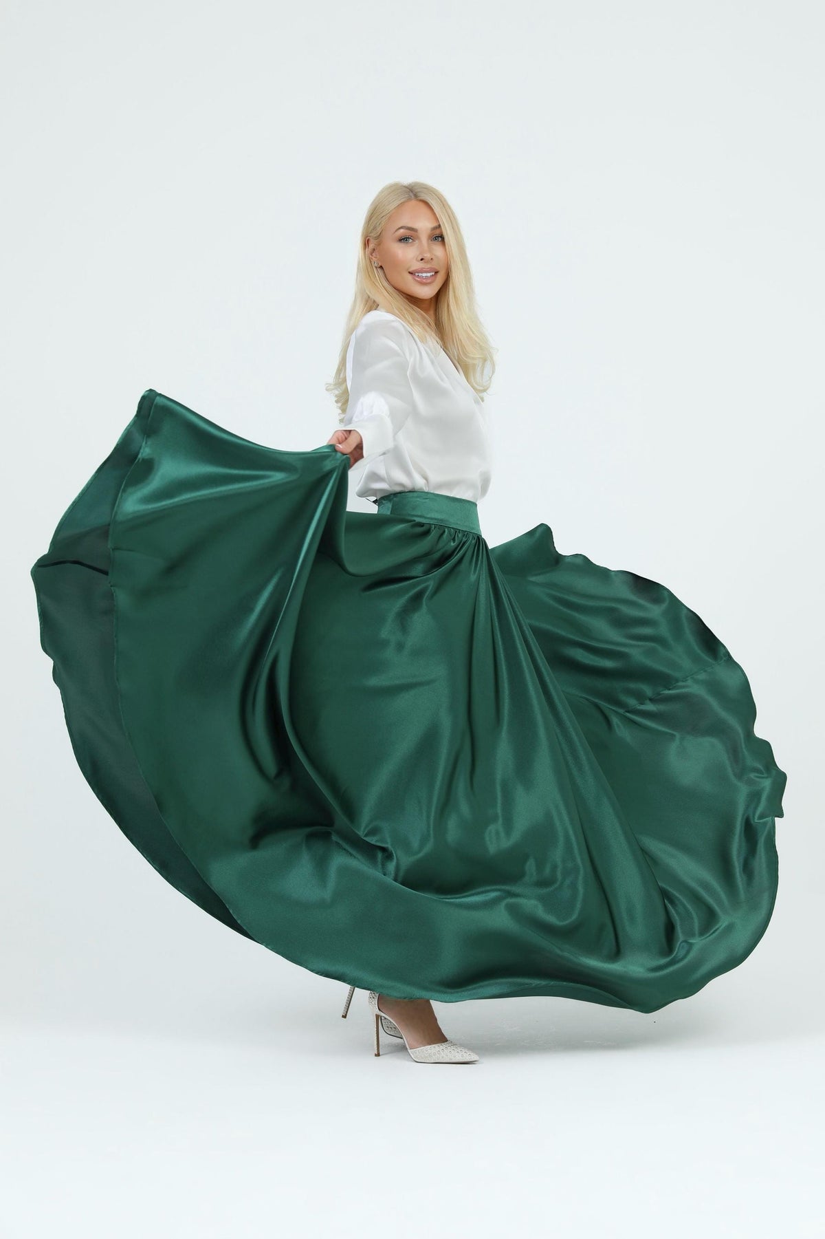 Etta Green Satin Maxi Skirt — view 5
