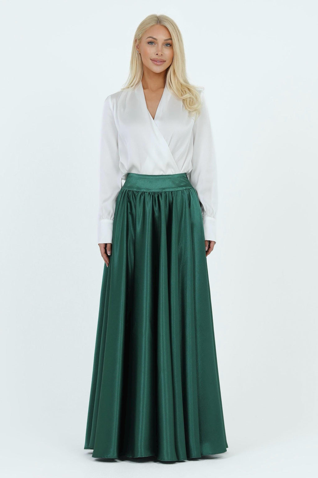 Etta Green Satin Maxi Skirt — view 3