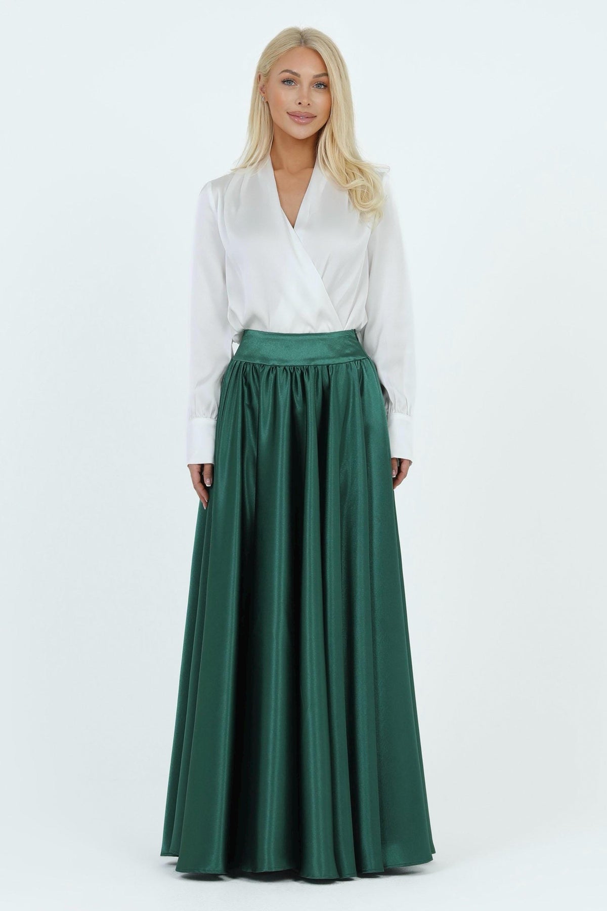 Etta Green Satin Maxi Skirt — view 3