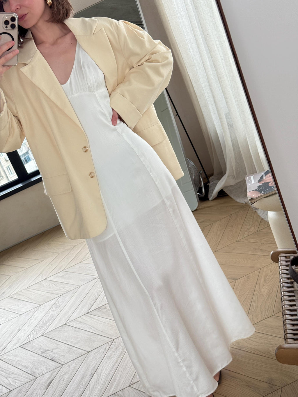 Eden Yellow Cotton Pleated Blazer — view 4