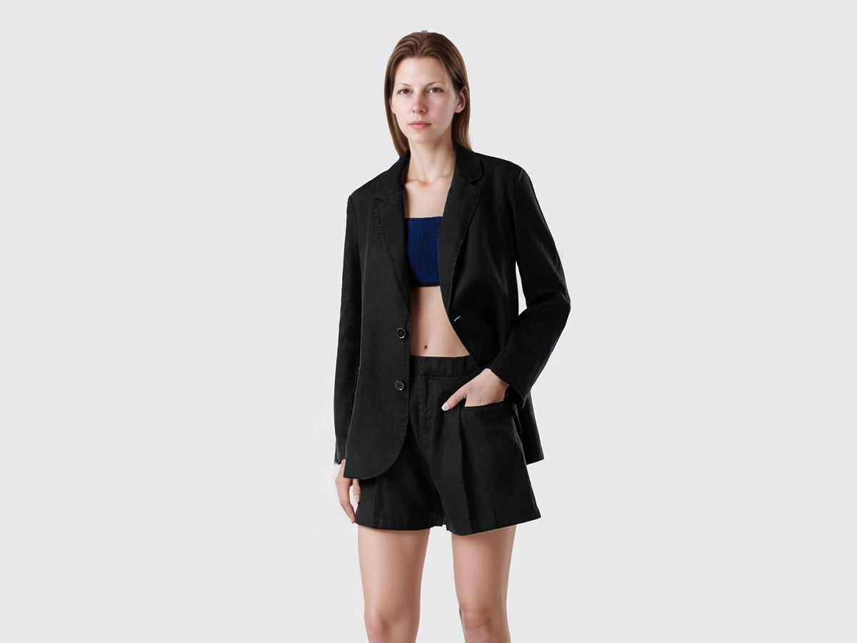 Talia Black Linen Blazer — view 2