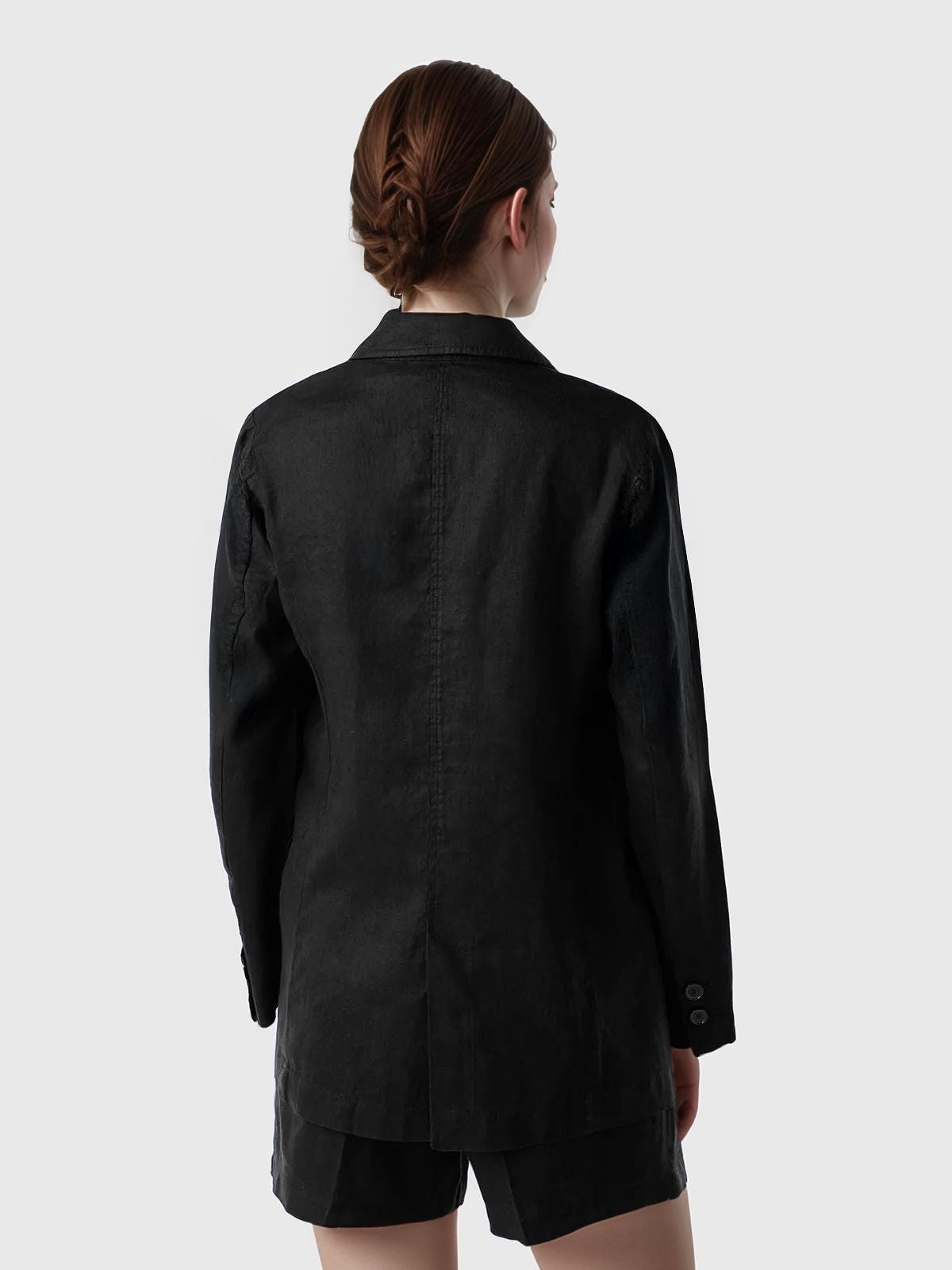 Talia Black Linen Blazer — view 3