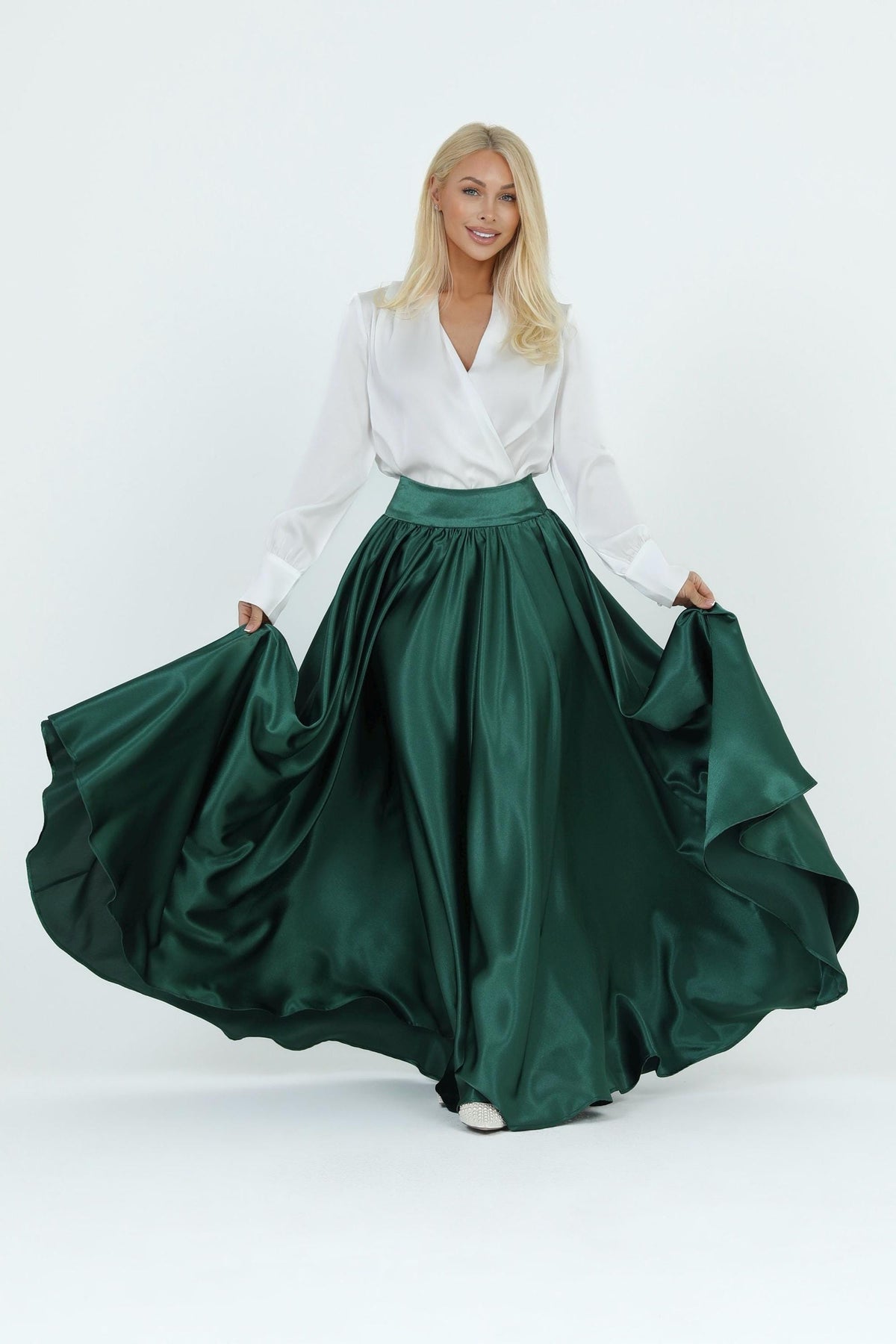Etta Green Satin Maxi Skirt — view 2