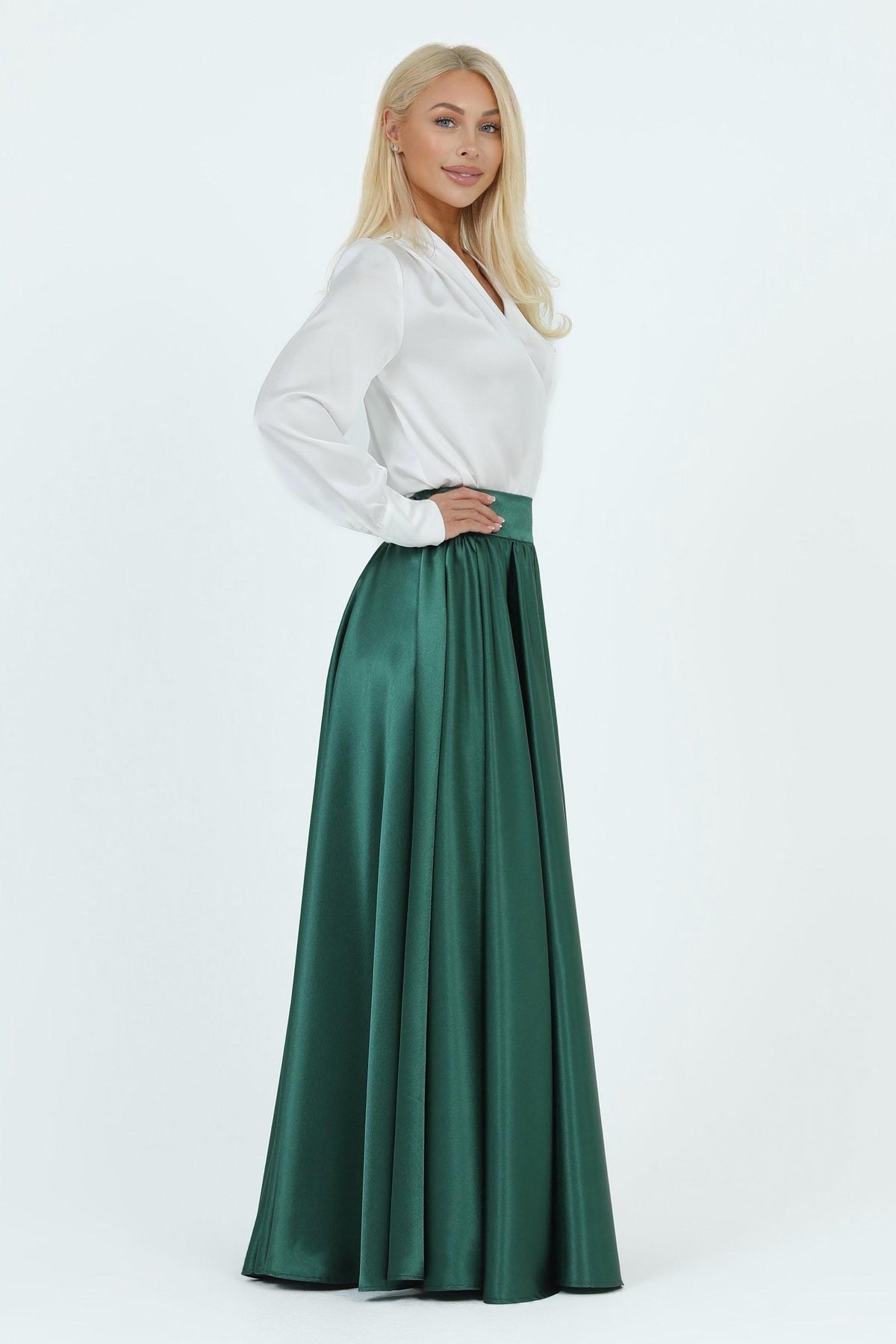 Etta Green Satin Maxi Skirt — view 4