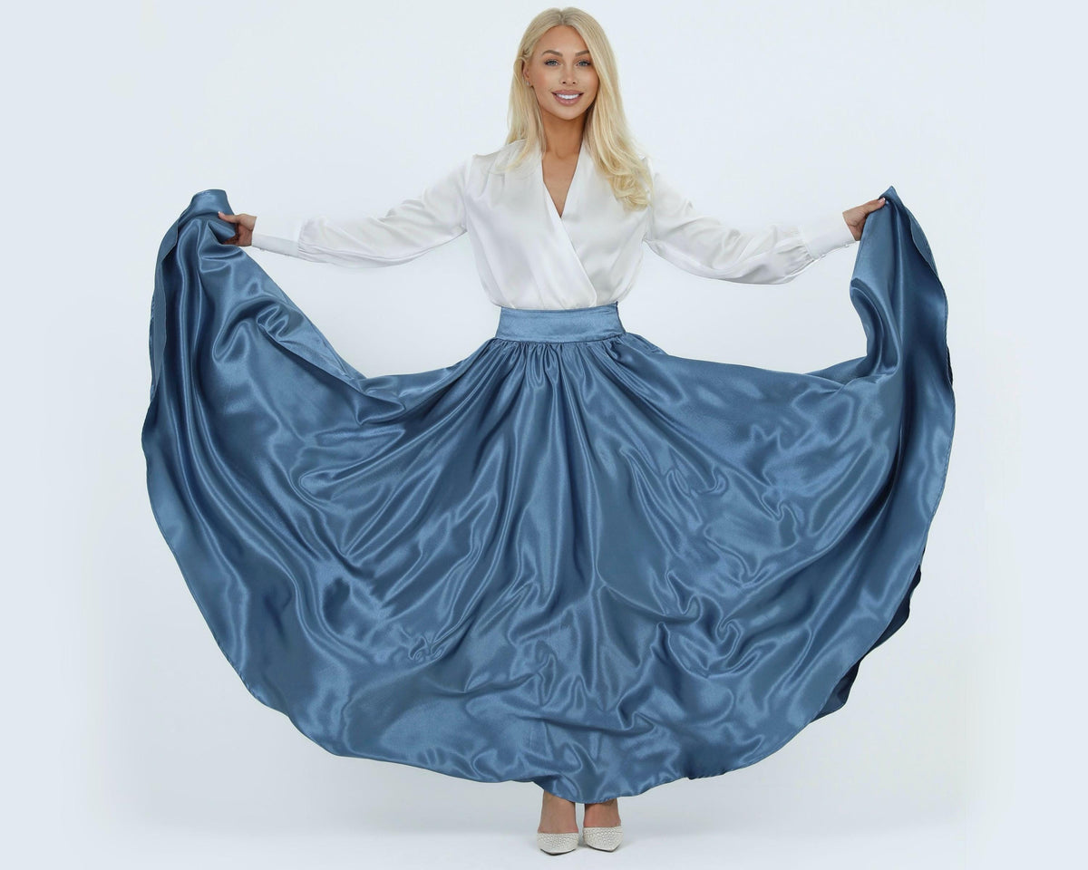 Jade Blue Satin Maxi Skirt — New York New York