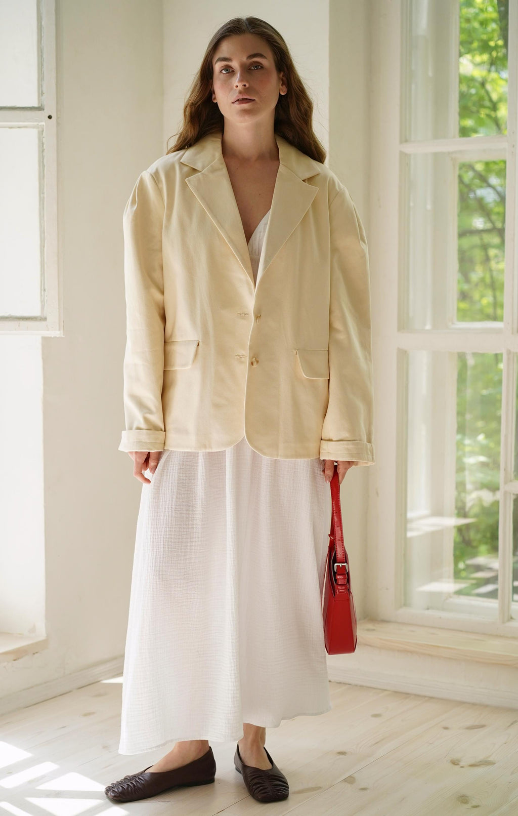 Eden Yellow Cotton Pleated Blazer — view 2