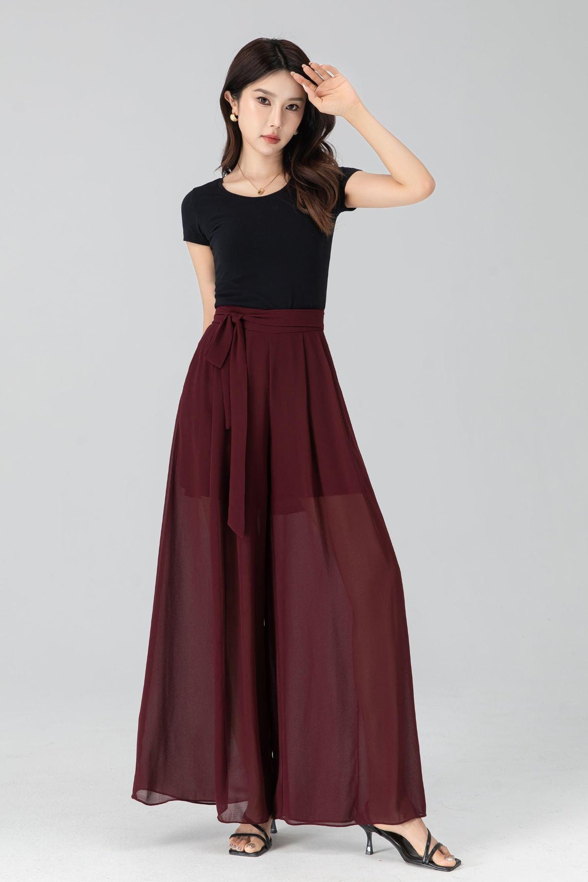 Yvette Burgundy Chiffon Pants — view 3