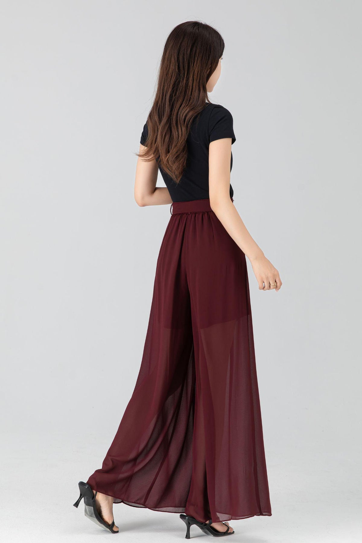 Yvette Burgundy Chiffon Pants — view 6