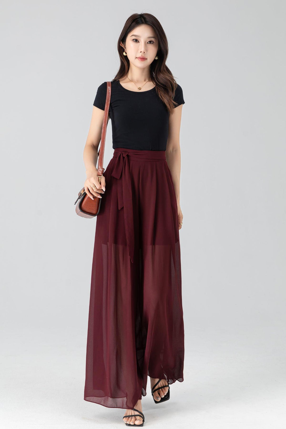 Yvette Burgundy Chiffon Pants — view 5