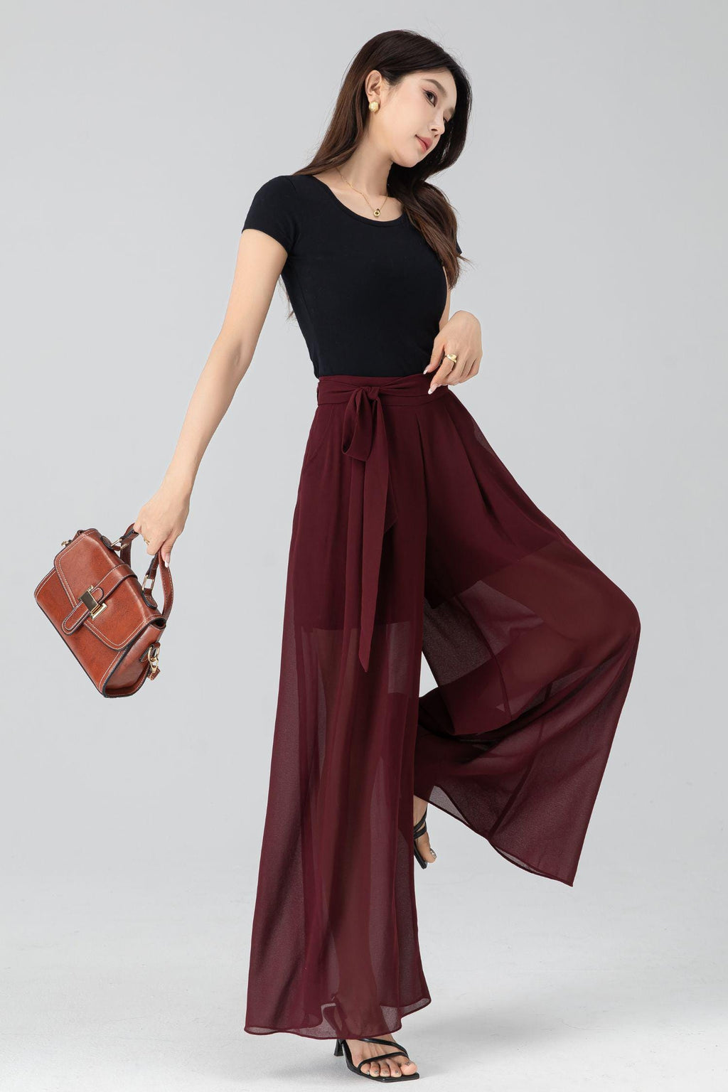Yvette Burgundy Chiffon Pants — view 2