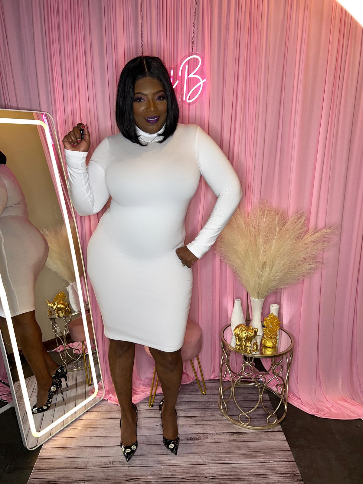 Bianca White Knit Bodycon Midi Dress — view 2