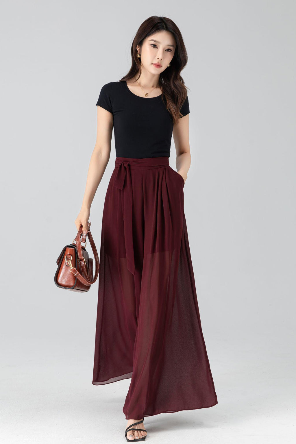 Yvette Burgundy Chiffon Pants — New York New York
