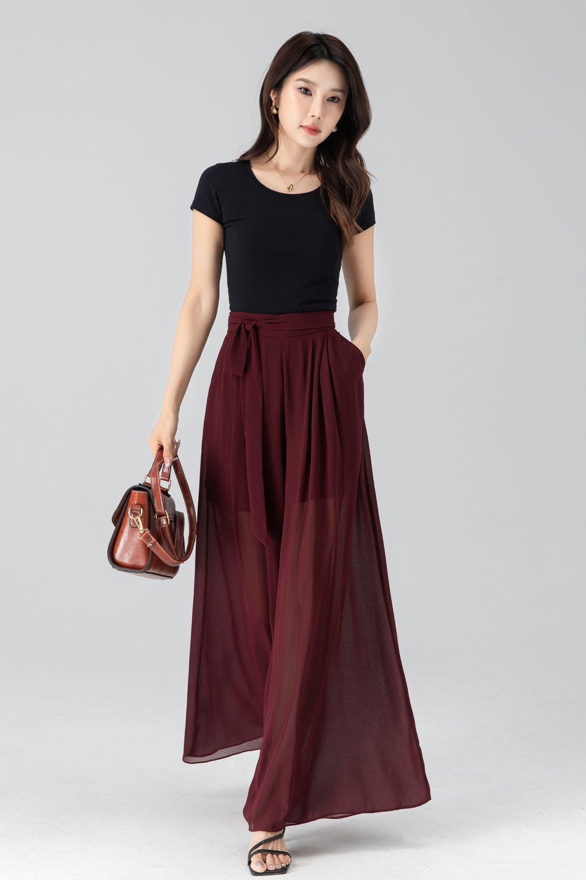 Yvette Burgundy Chiffon Pants — New York New York