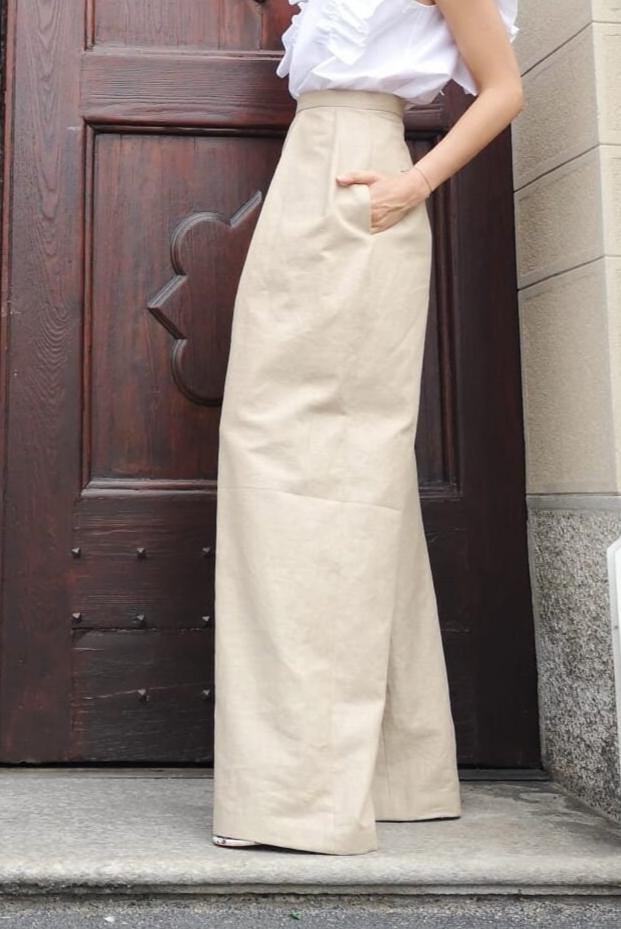 Cleo Beige Linen Pleated Pants — view 4