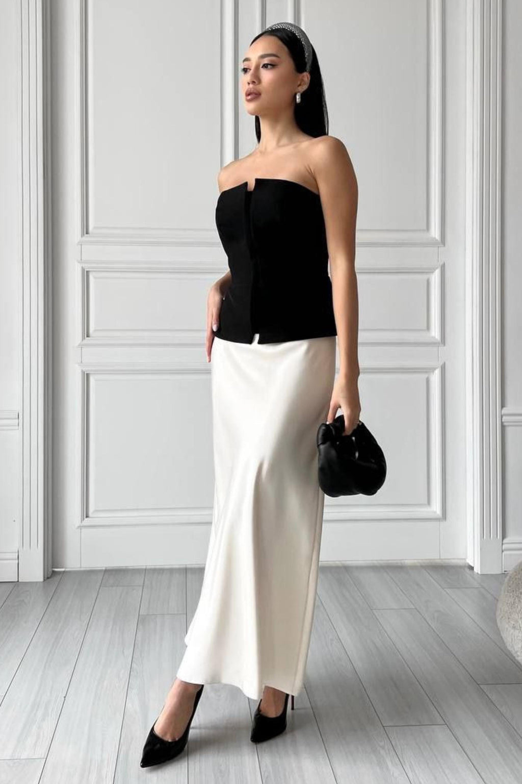 Maeve Ivory Satin Maxi Skirt — view 2