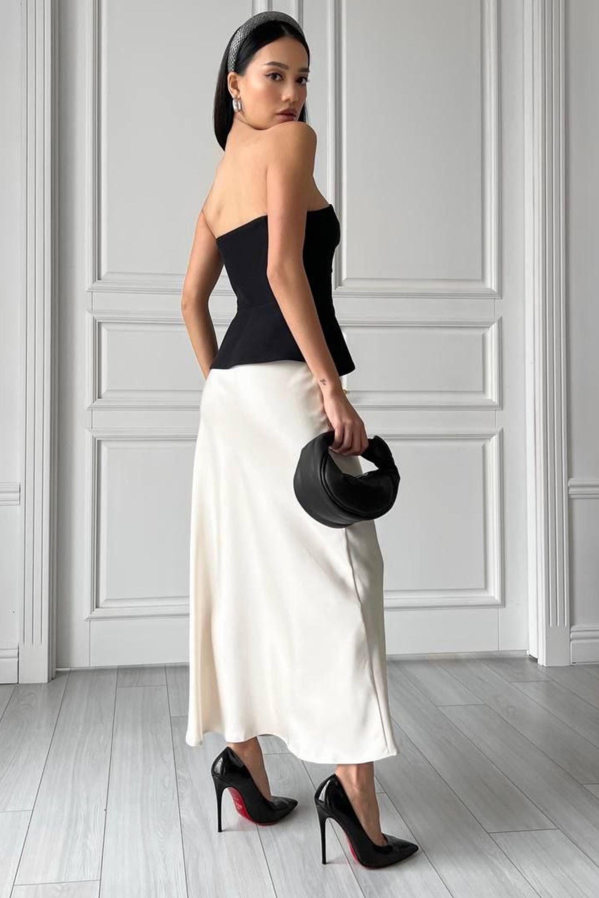 Maeve Ivory Satin Maxi Skirt — view 4
