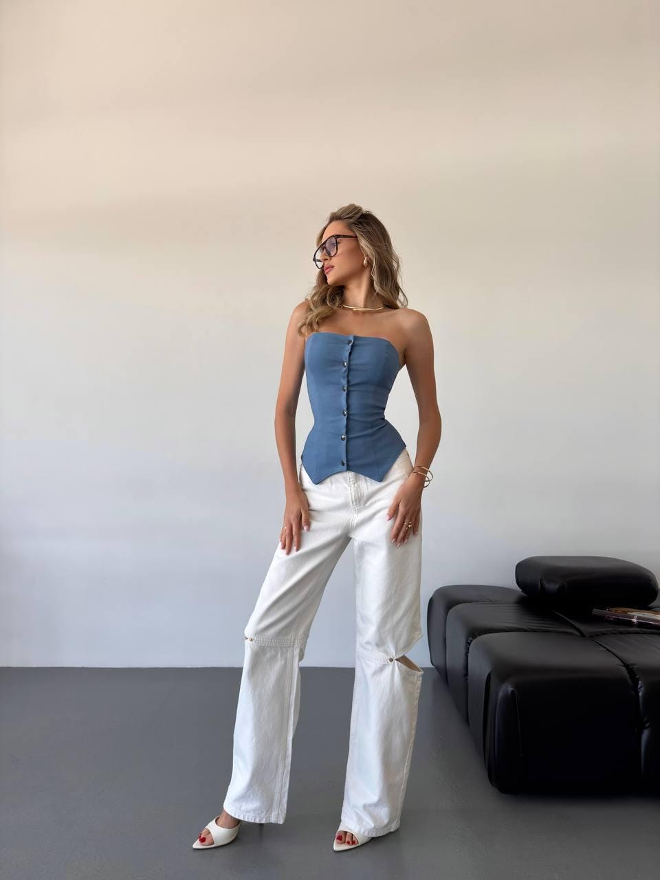 Zelda Navy Denim Top — New York New York