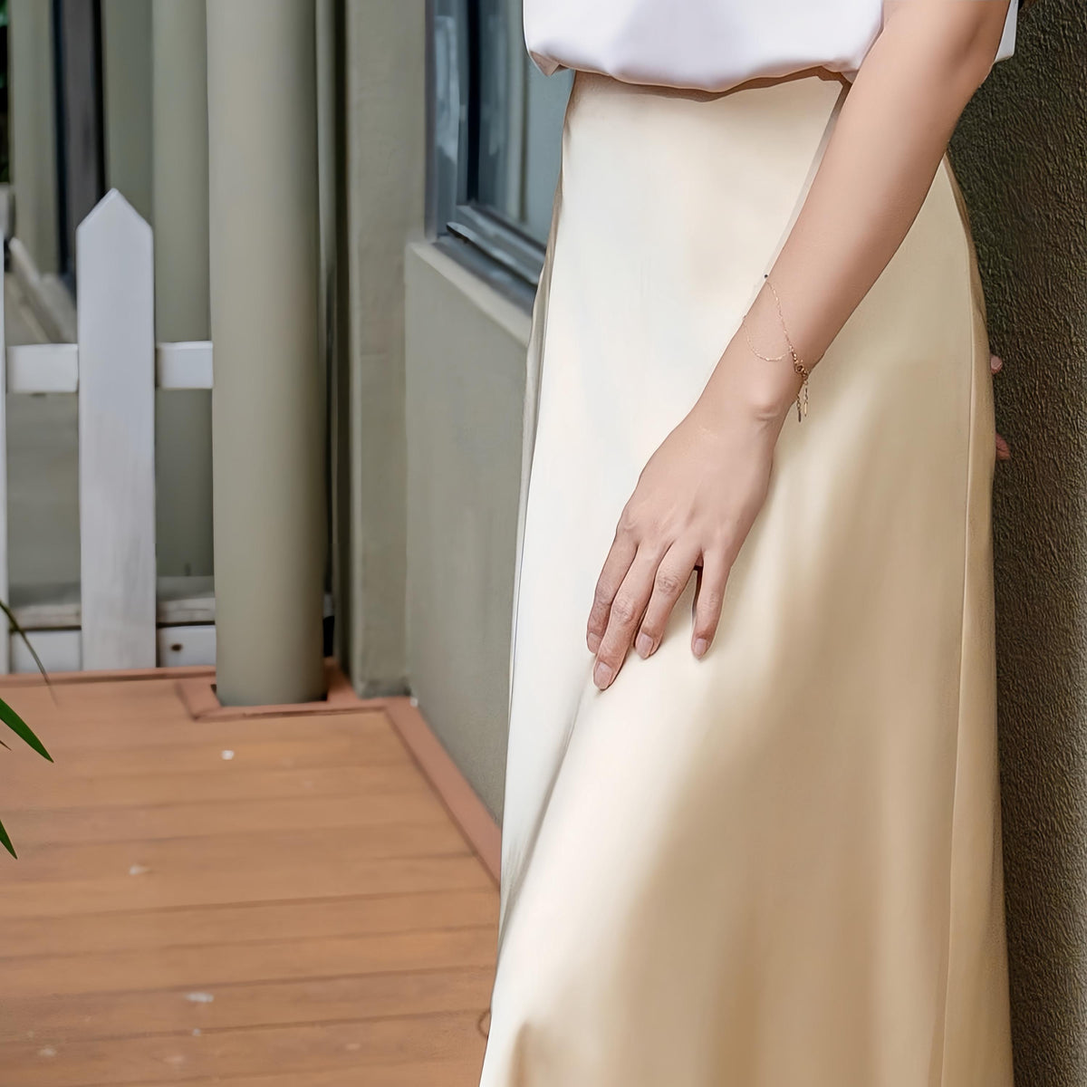 Kit Ivory Satin Maxi Skirt — view 3
