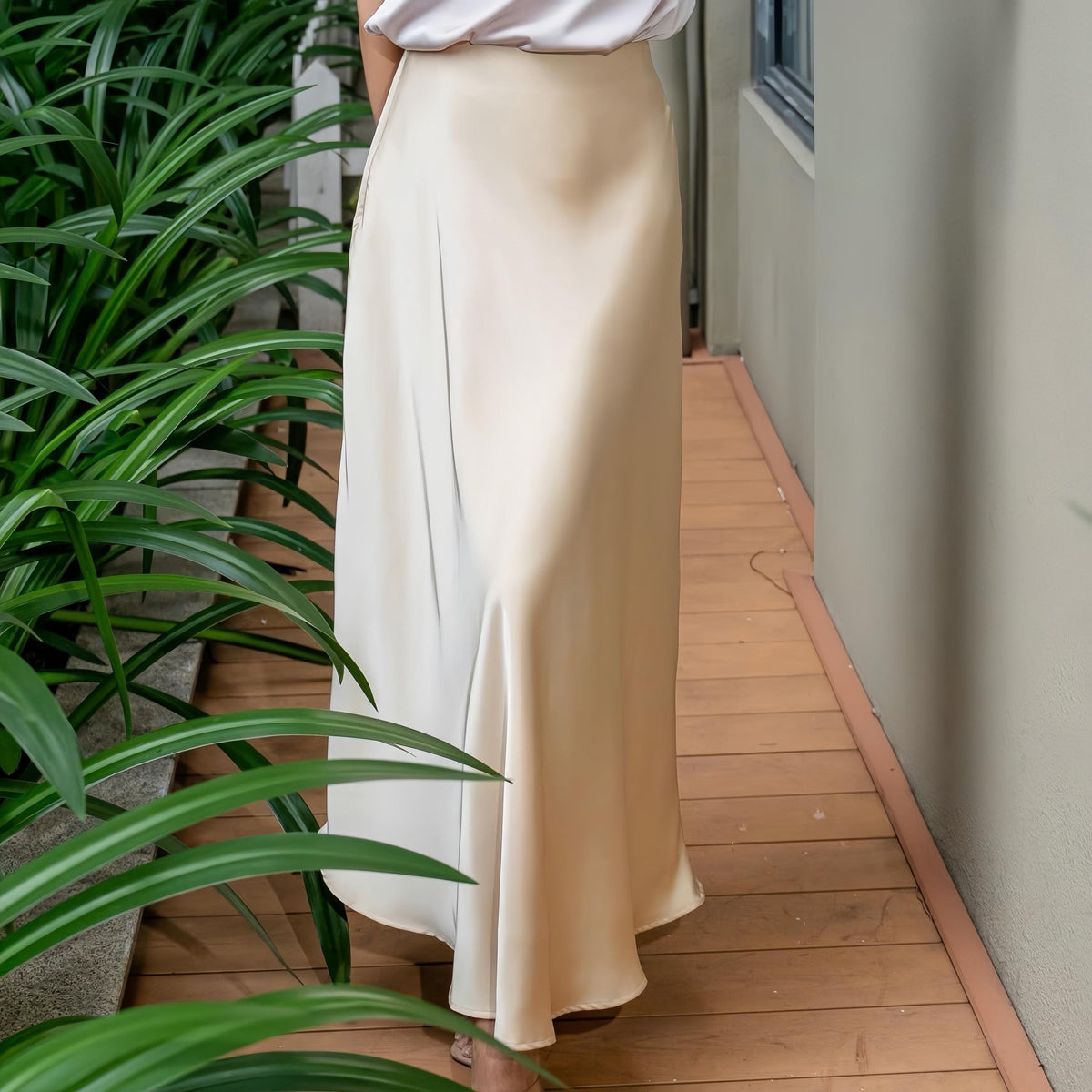 Kit Ivory Satin Maxi Skirt — view 5