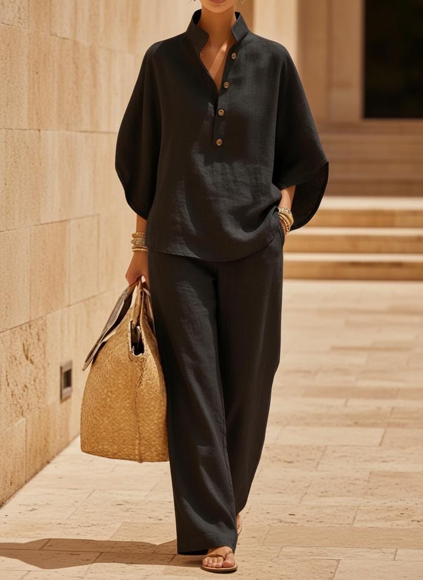 Amara Light Blue Linen Set — view 5