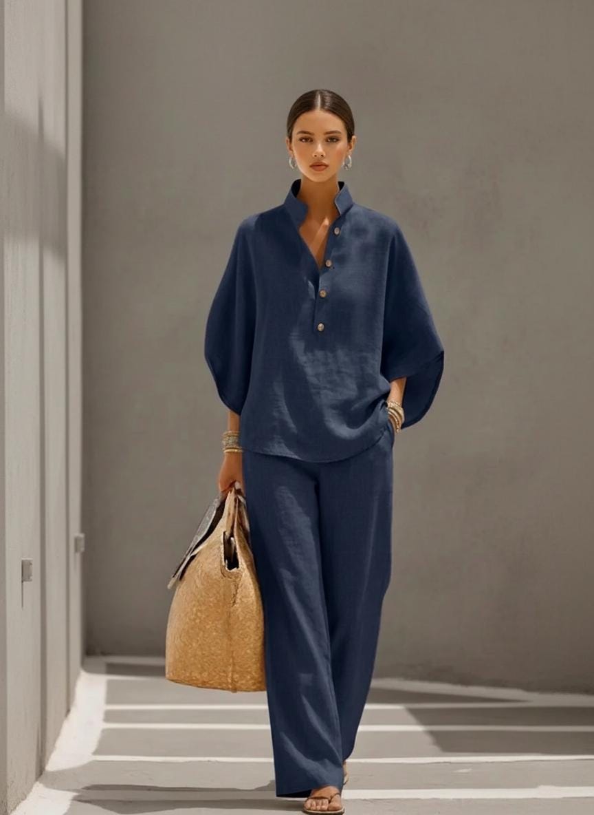 Amara Light Blue Linen Set — view 4